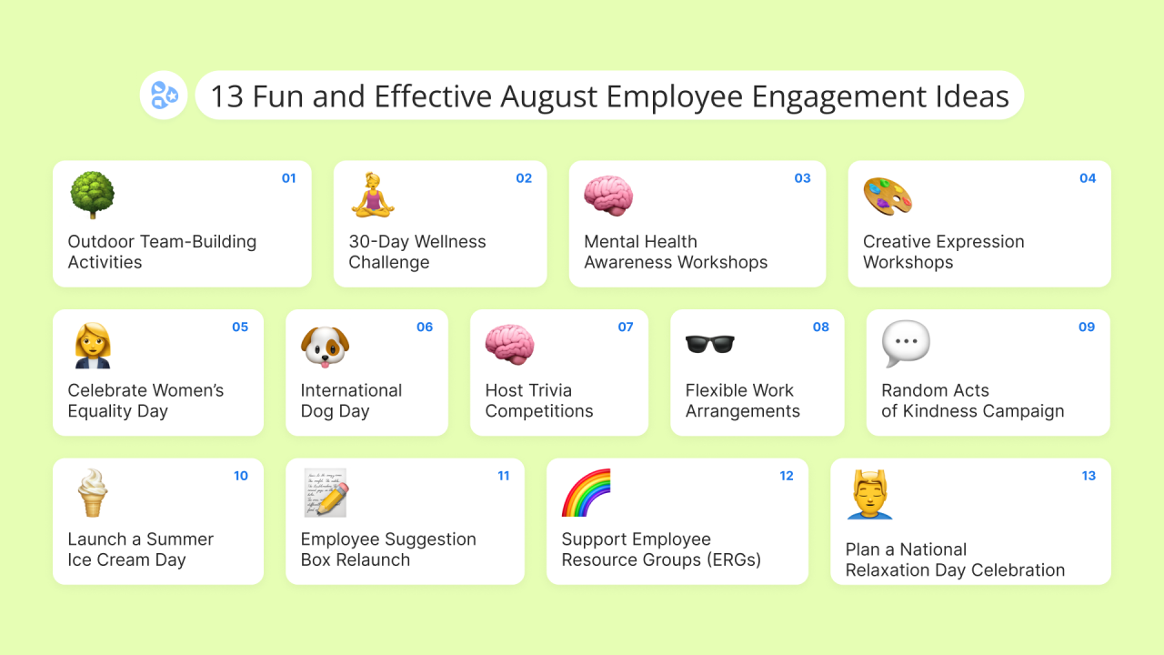 13 August Employee Engagement Ideas to Boost Wellness and Team Spirit